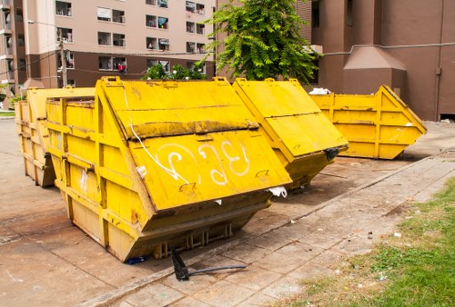 Construction site with waste materials being cleared